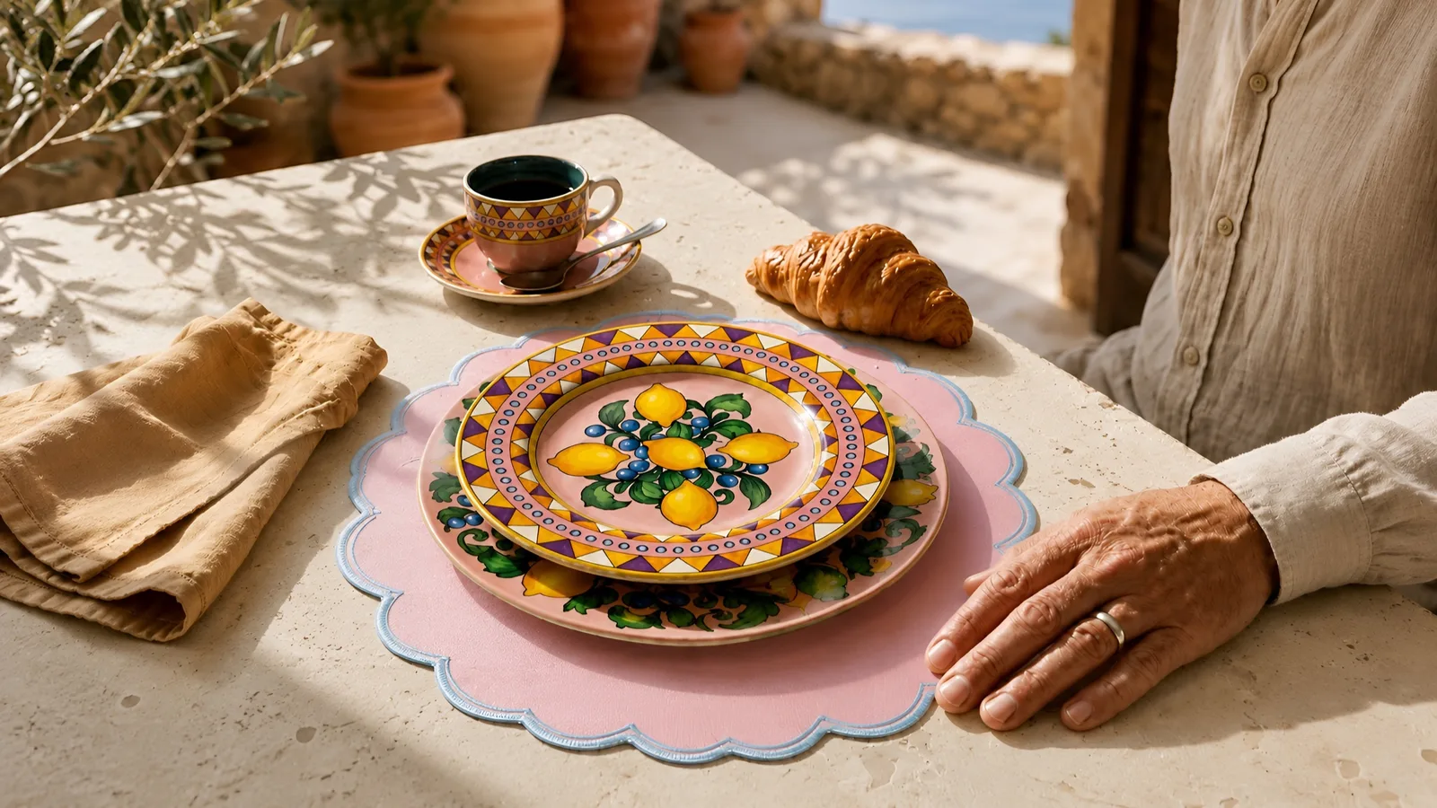 Mediterranean terrace table with La Fiorencia melamine tableware